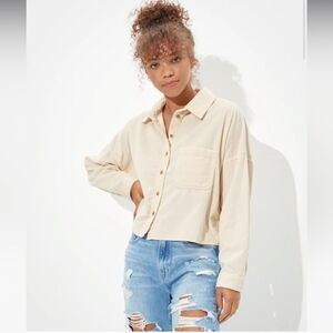 American Eagle Ivory Cropped Corduroy Shacket NWOT XL